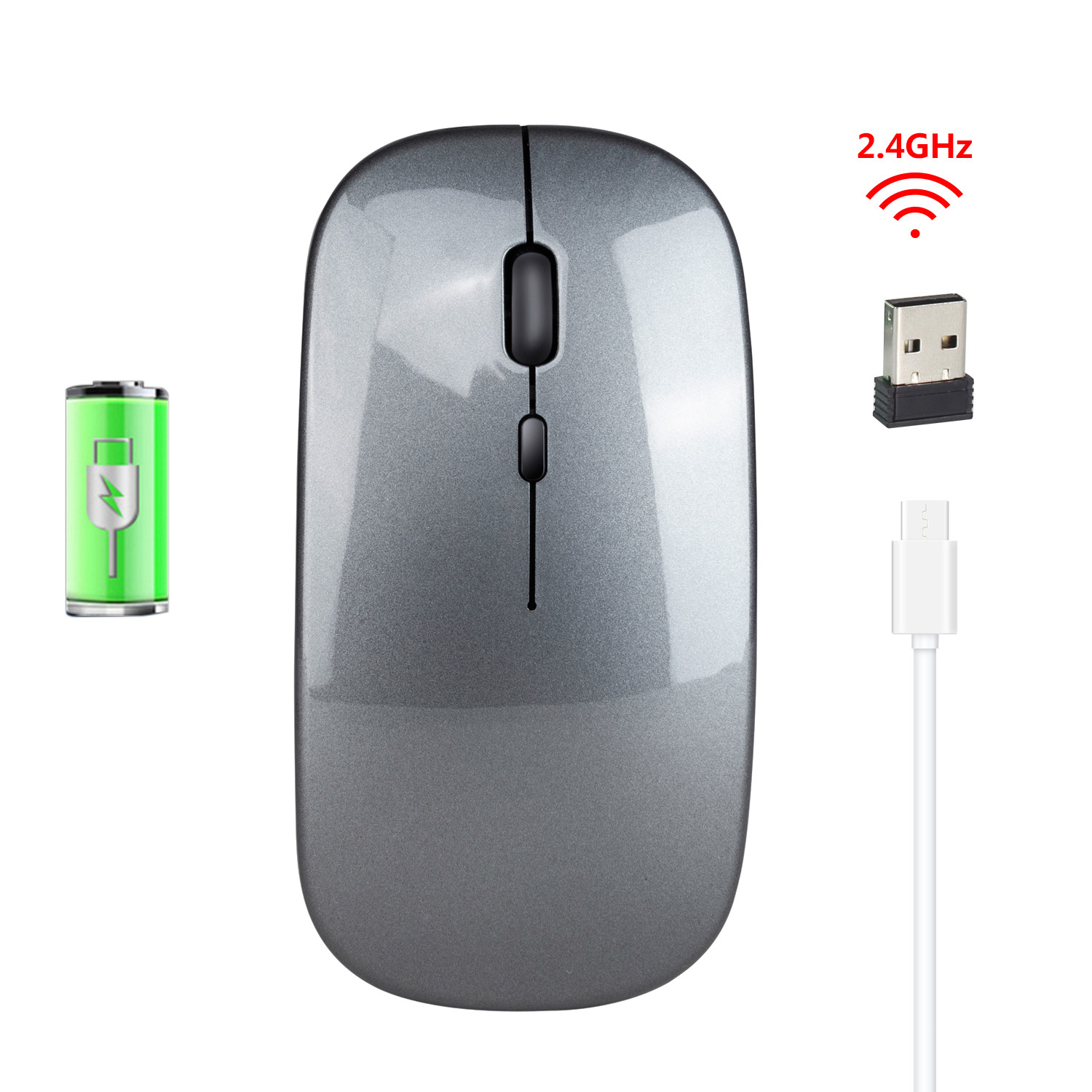 M80 2.4G Wireless Rechargeable Charging Mouse Ultra-Thin Silent Office Notebook Opto-electronic Mouse gray