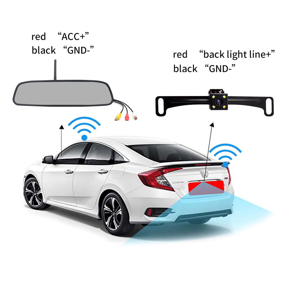 Rearview Mirror DVR 4.3-inch 2.4G Rear View Mirror + Reversing Camera Wireless Car Reversing Camera black