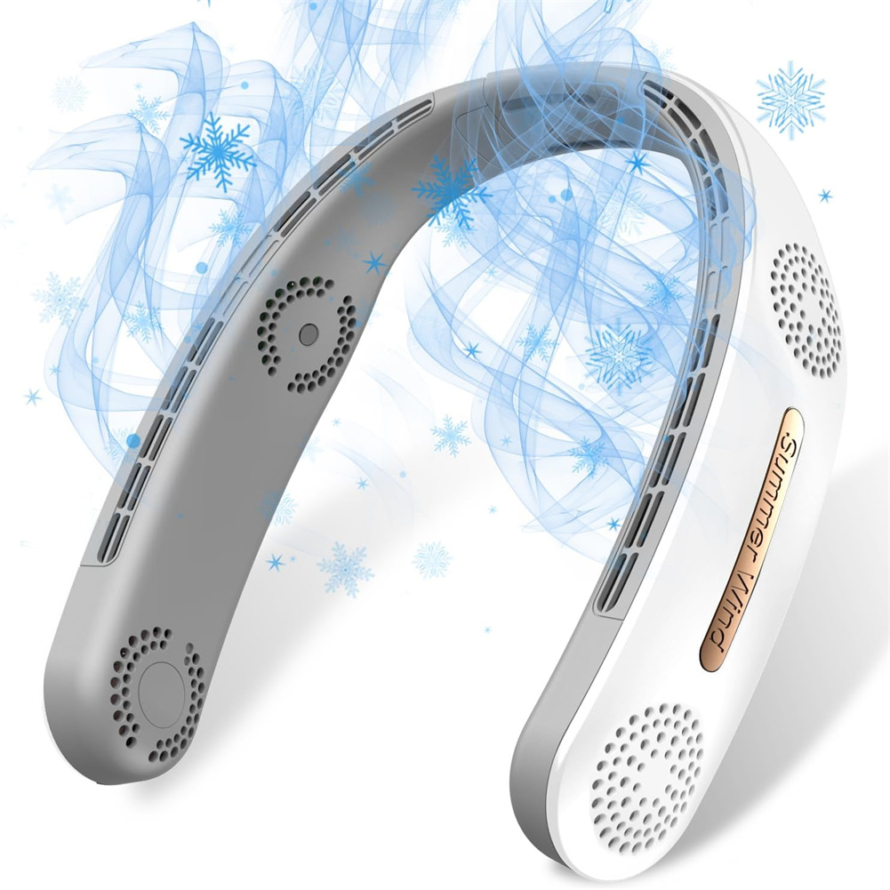 A306 Portable Neck Fan USB Rechargeable 6000mAh Battery Hanging Fan 3 Speeds Personal Cooling Fan Wearable 360°Cooler White