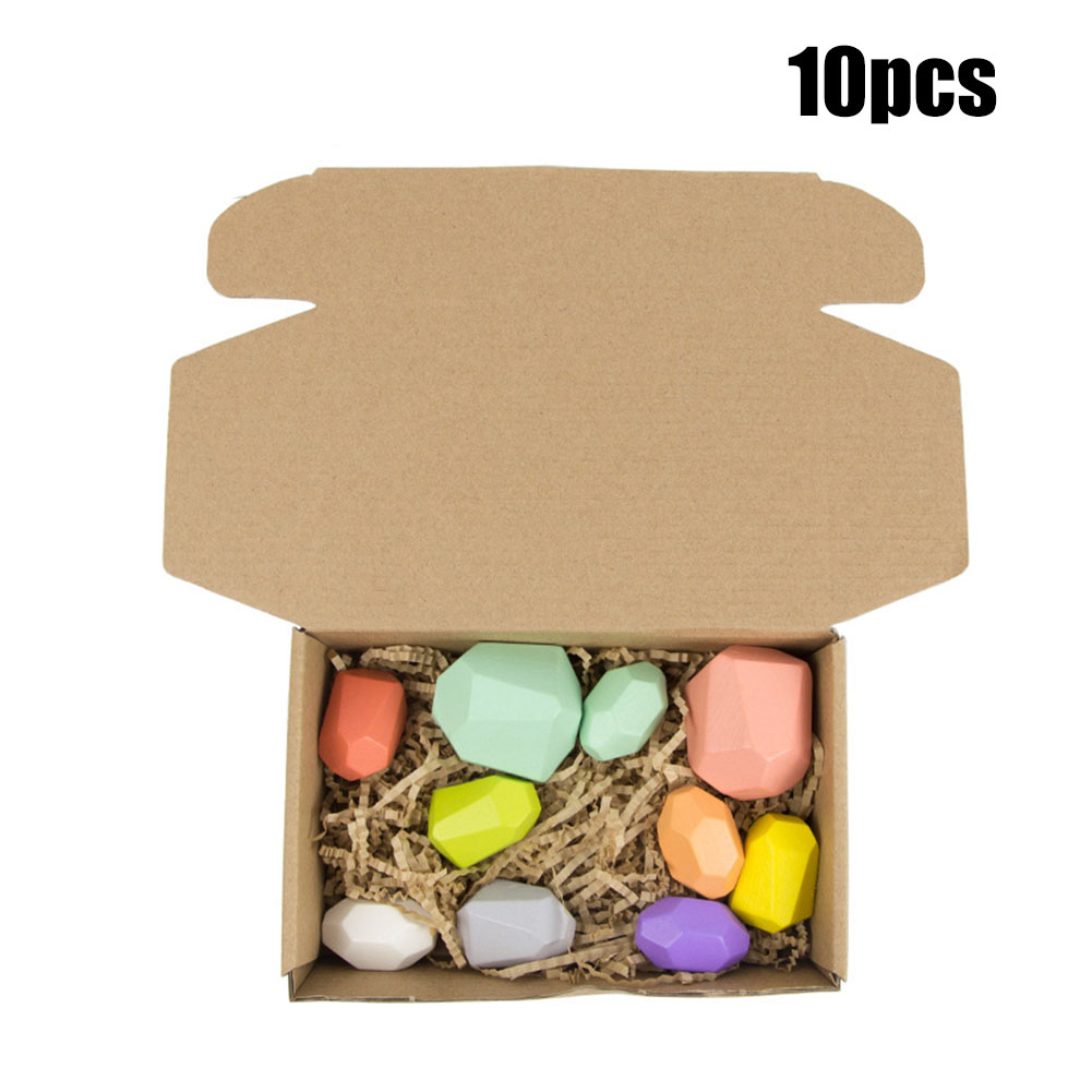 Wooden Colored Stone Building Block Educational Toy Stacking Game Toy color version C (a set of 10)
