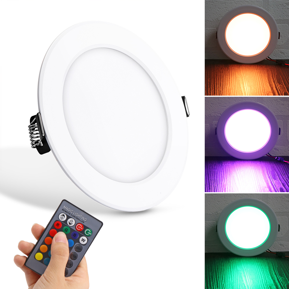 10W RGB Ceiling Lamp 85-265V 7Colors Change Romote Control Downlight 140x140x35mm