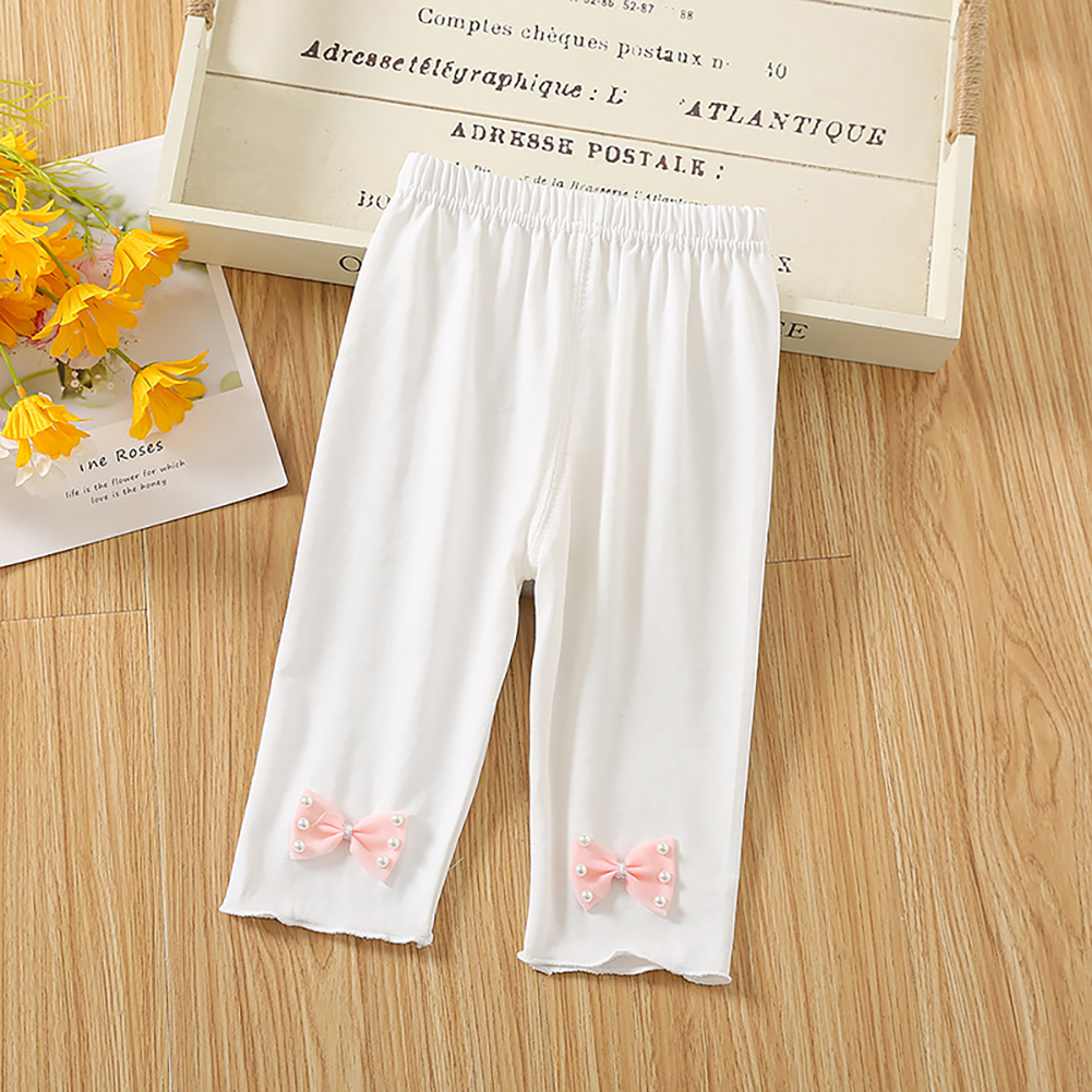 Toddlers Baby Leggings Summer Cotton Breathable Elastic Waist Outerwear Pants Girls Baby Cropped Pants White 2-3Y 90cm