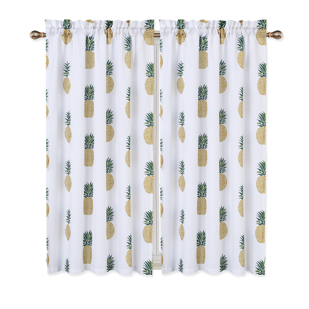 US Small Window Curtains Set Pineapple Printed Plain Weave Window Tiers Kitchen Bathroom Basement Bedroom Drapes