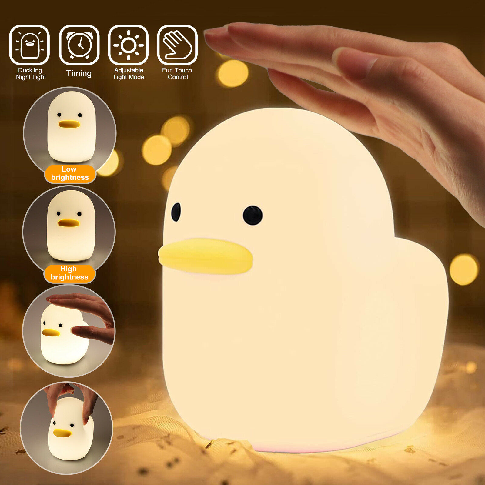 Cute Duck Led Night Light Children Bedside Dimmable Table Lamp Yellow Light