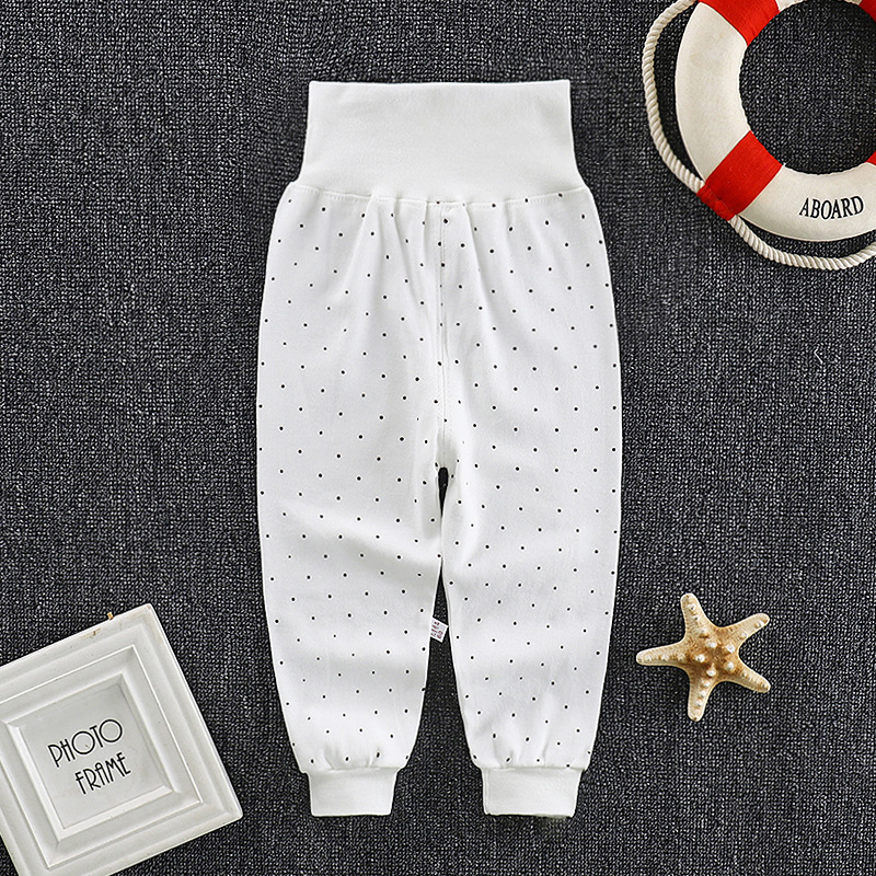 Baby Boys Girls Cotton Pants Cartoon Printing High Waist Belly Protecting Trousers For 1-3 Years Old Kids small dots 24-36months 2XL