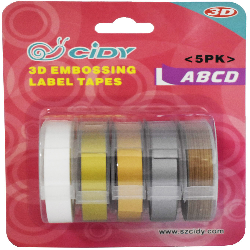 5Pcs/Set Adhesive  Tape  Set 3d Plastic 9mm Embossing Label Maker Waterproof Strong Adhensiveness 9mm (d combination)