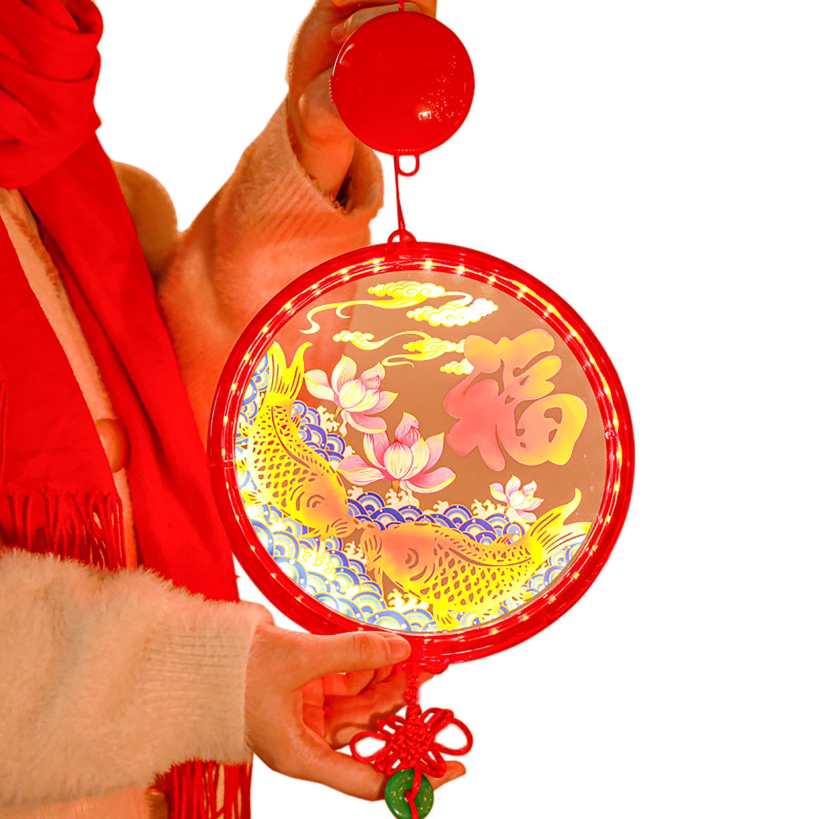 1pc Decorative Lights, Plastic Home Decoration Lights, 3D Chinese Fu Hanging Light Pendant, Spherical Shaped LED Lights