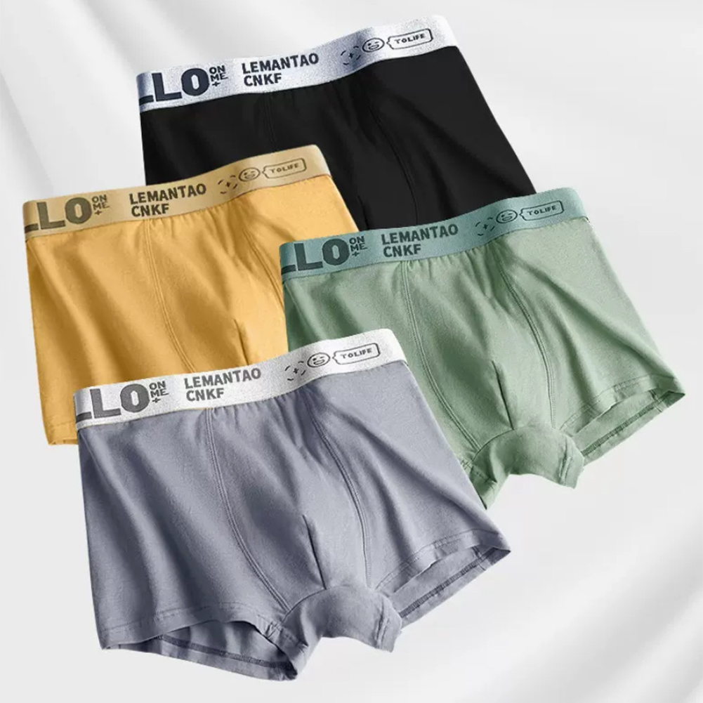 4pcs Men Underwear Trendy Graphene Middle Waist Stretch Large Size Sports Shorts For Students D XL
