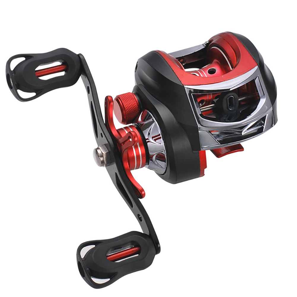 Low-Profile Reel Left and Right Fishing Wheel Bait Casting Hand Fishing Reel Black red (left hand wheel)