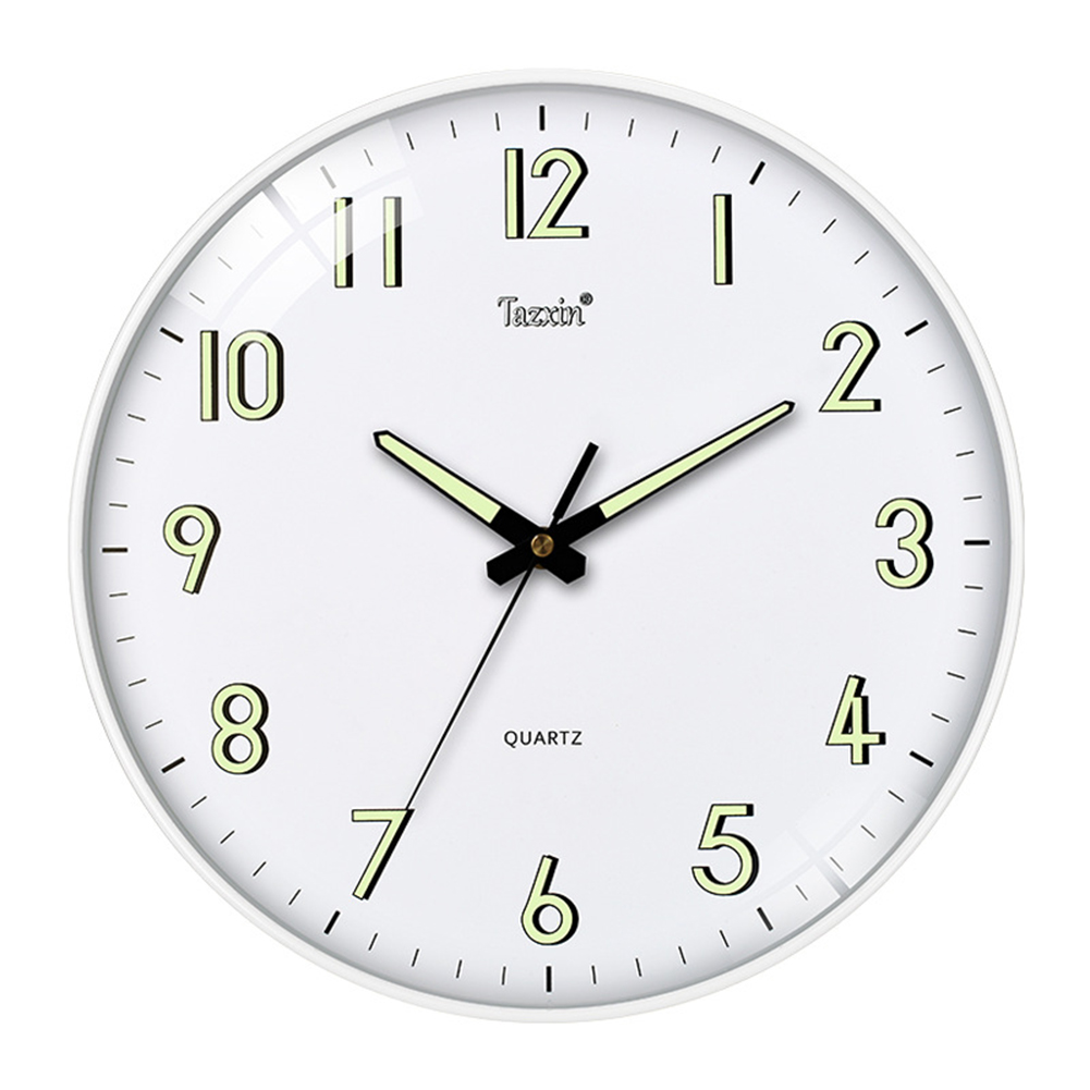 Round Wall Clock Luminous Silent Quartz Movement Living Room Bedroom Home Pendant Clock White