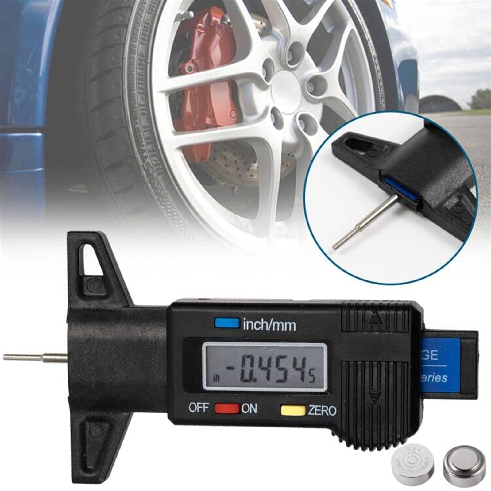 Digital Tyre Tire Surface Depth Gauge Meter Ruler With LCD Display Screen Digital Tire Surface Depth Gauge Tool Tire Surface Depth Measurement Tool For Cars Trucks Motorcycles Black 40g