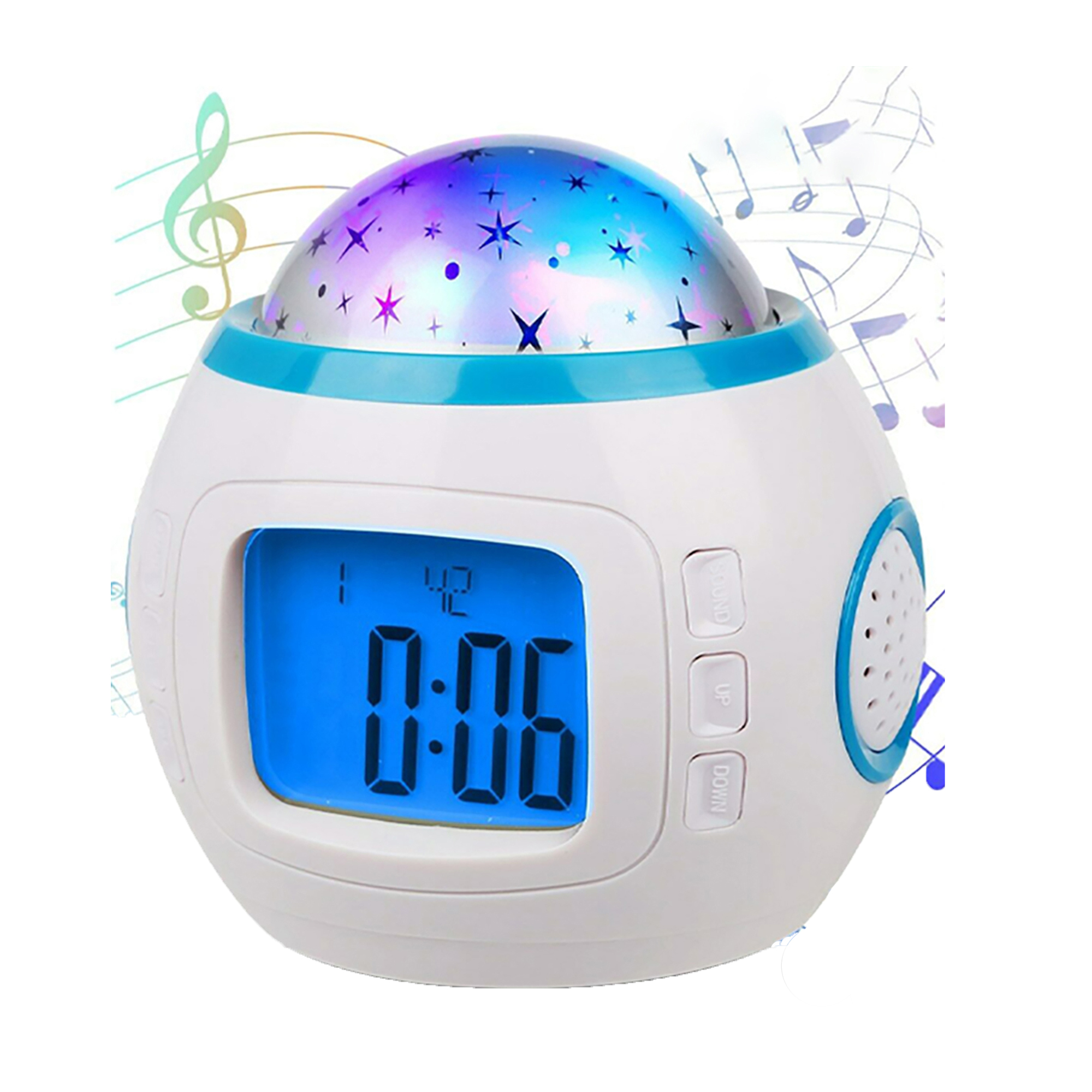 Dreamy Music Starry Sky Projector Alarm Clock Projection Night Light Desk Clock Calendar Children Gifts White
