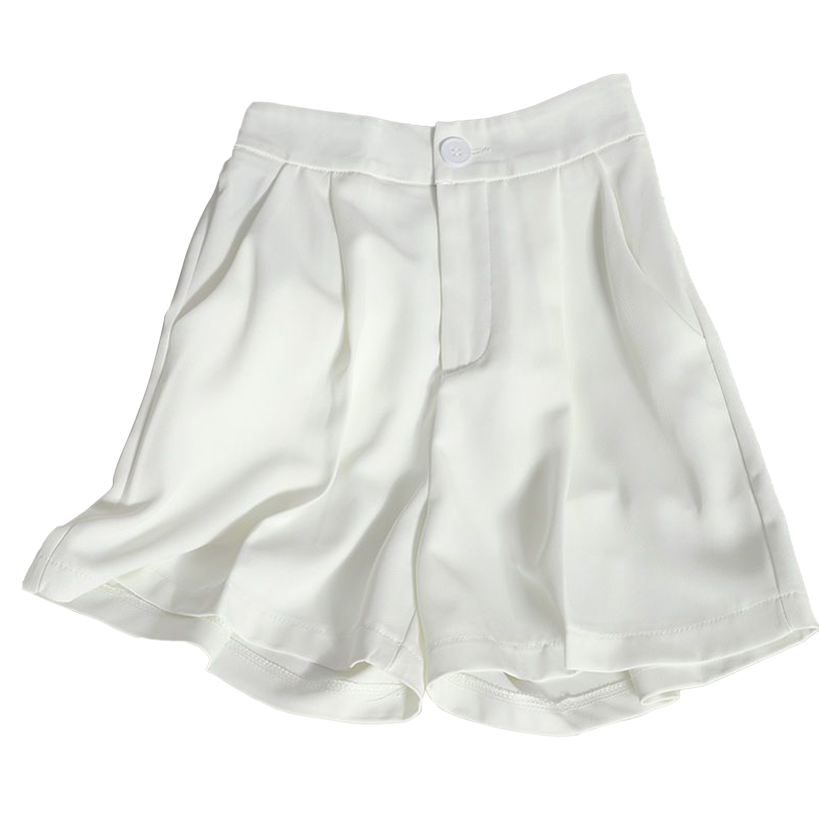 Women Suit Shorts Summer High Waist Solid Color Casual Straight Wide-leg Pants With Pockets White XL