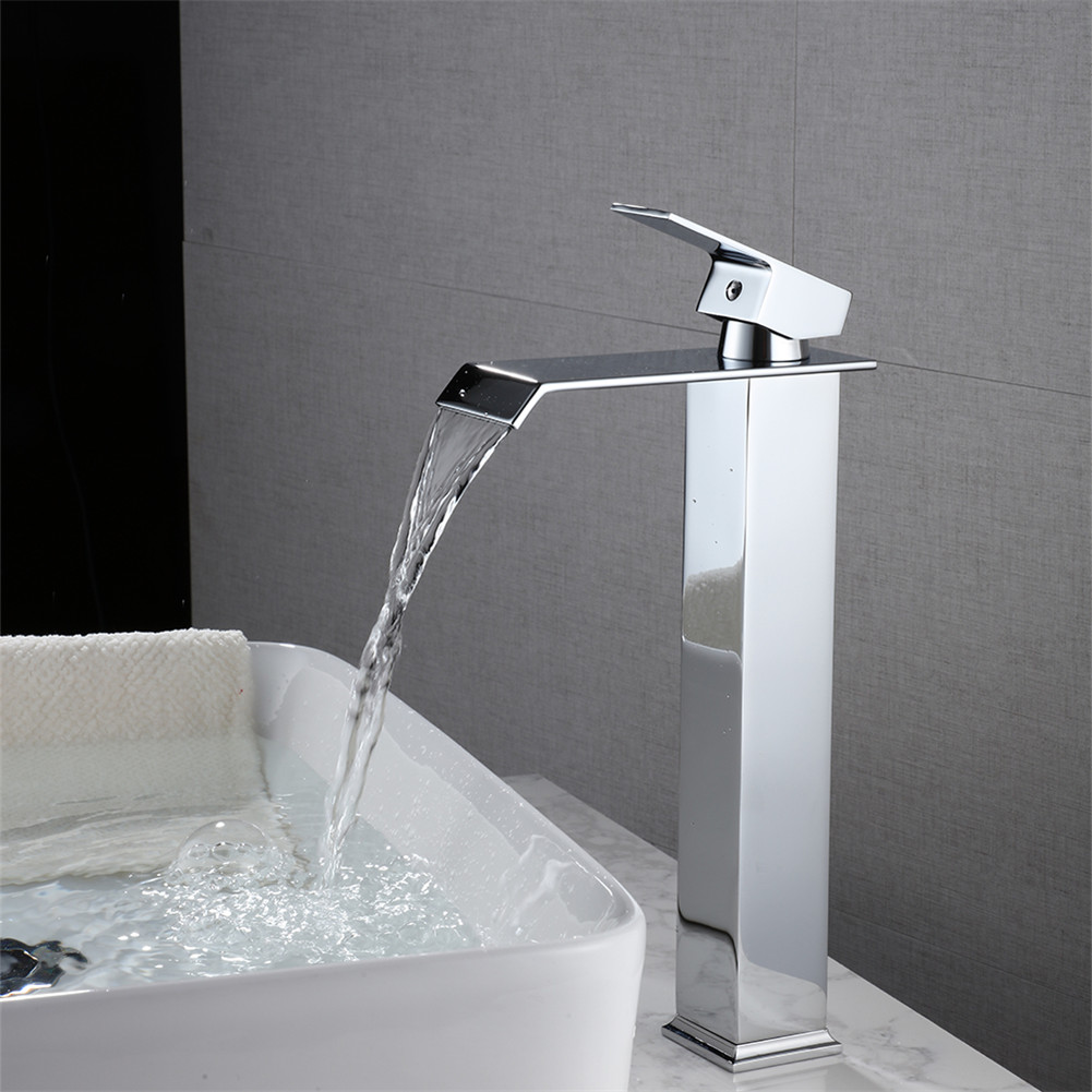 [US Direct] Waterfall  Faucet With Single Hole Single Handle Hot Cold Single Control Silver