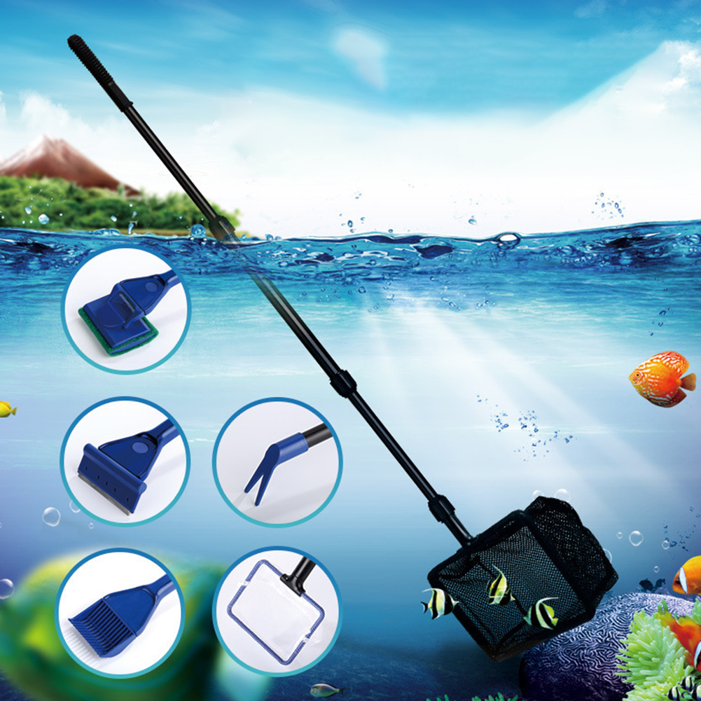 6 in 1 Aquarium Cleaning Tools Net Fish Gravel Rake Algae Scraper
