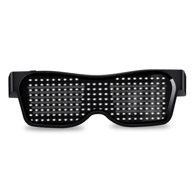 Led Party Glasses App Control Bluetooth Customized Languages Flashing USB Charge Luminous Eyewear Christmas Concert Light Toy  Black frame white light