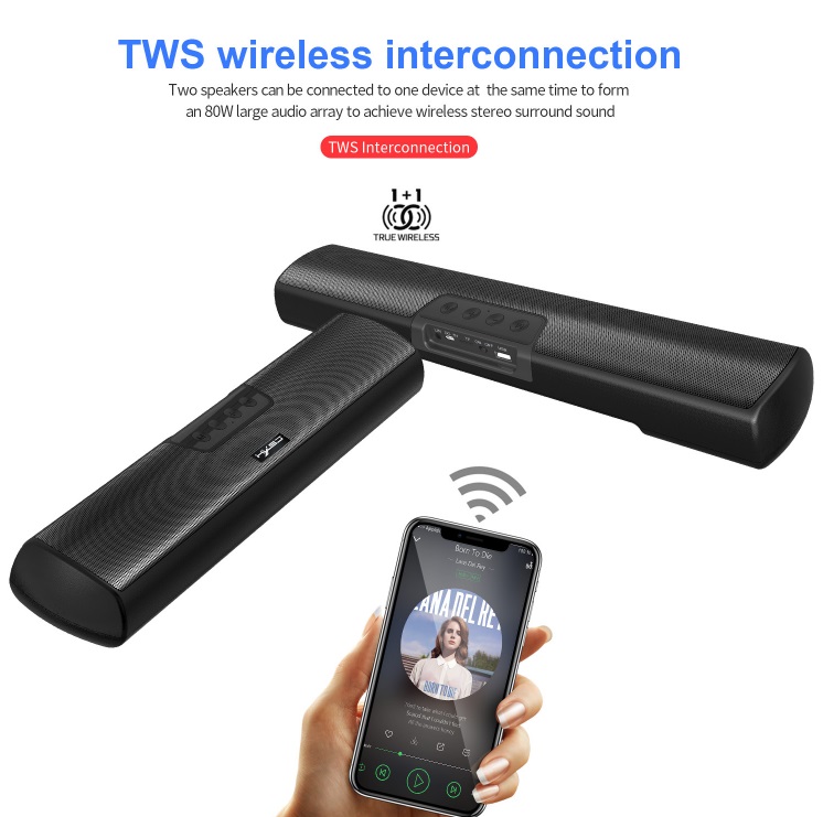 TG Bluetooth Speaker Loudspeaker Wireless Mini Column 3D 10W Stereo Music Surround Support FM TFCard Bass Box black