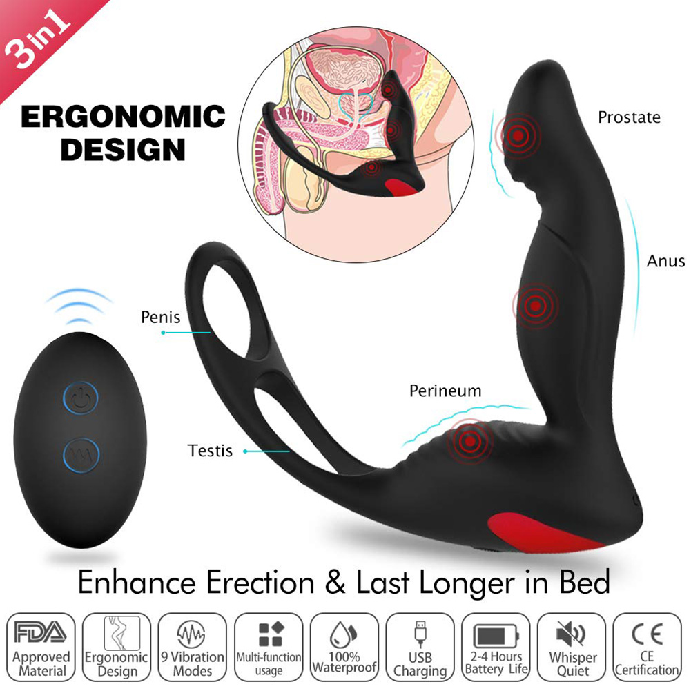 Wholesale 3-in-1 Remote Control Prostate Massager Vibrator Penis Ring Ball Loop Rechargeable Waterproof Anal Sex Toy From China pic