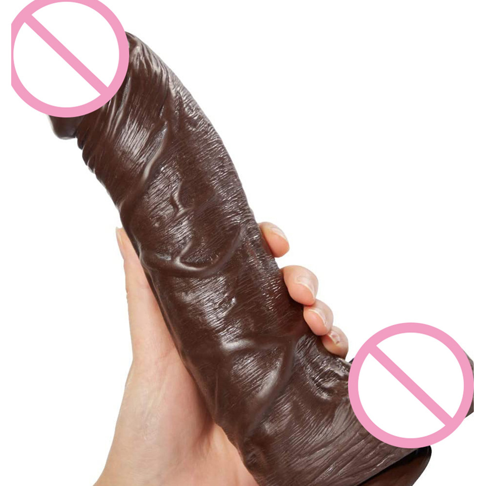 Realistic Dildo Huge Penis with Strong Suction Cup Vagina G-spot Anal Simulate Big Cock with Curved Shaft Balls dark brown