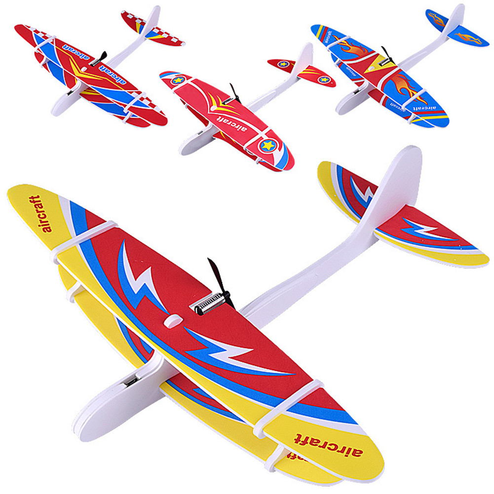 DIY Biplane Glider Foam Powered Flying Plane Rechargeable Electric Aircraft Model Science Educational Toys for Children Random Color