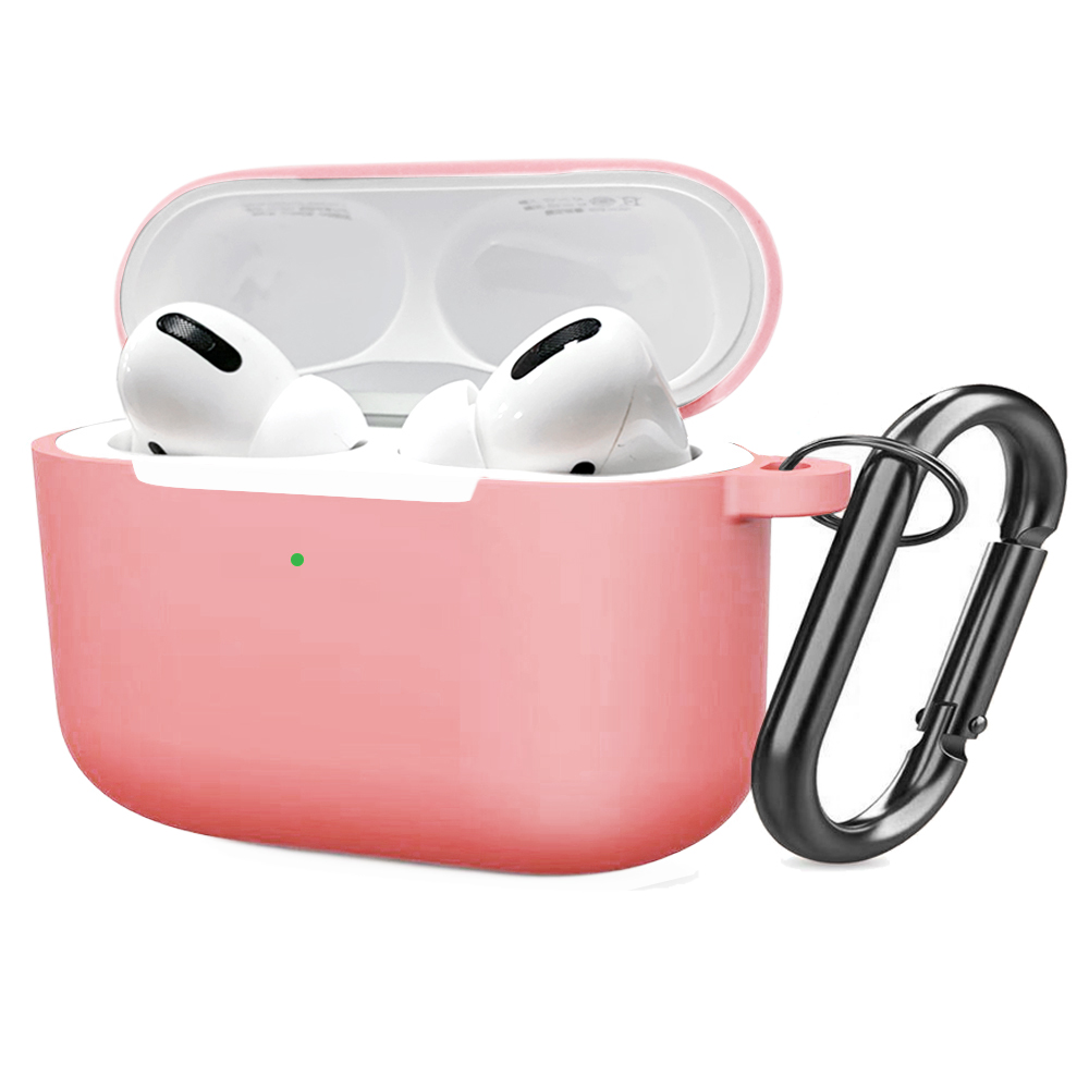 Soft Silicone Case for Airpods Pro Shockproof Hook Protective Bags With Keychain Earbuds Cover Pink