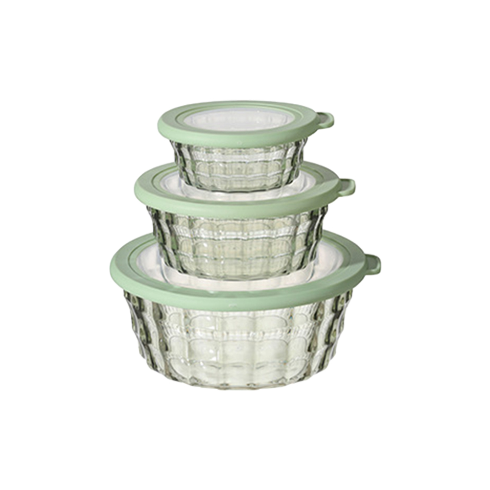3 Pack Salad Bowls With Lids, Reusable Round Stackable Clear Plastic Sealed Container, Kitchen Food Storage Containers For Cereal Oatmeal Food Fruits green