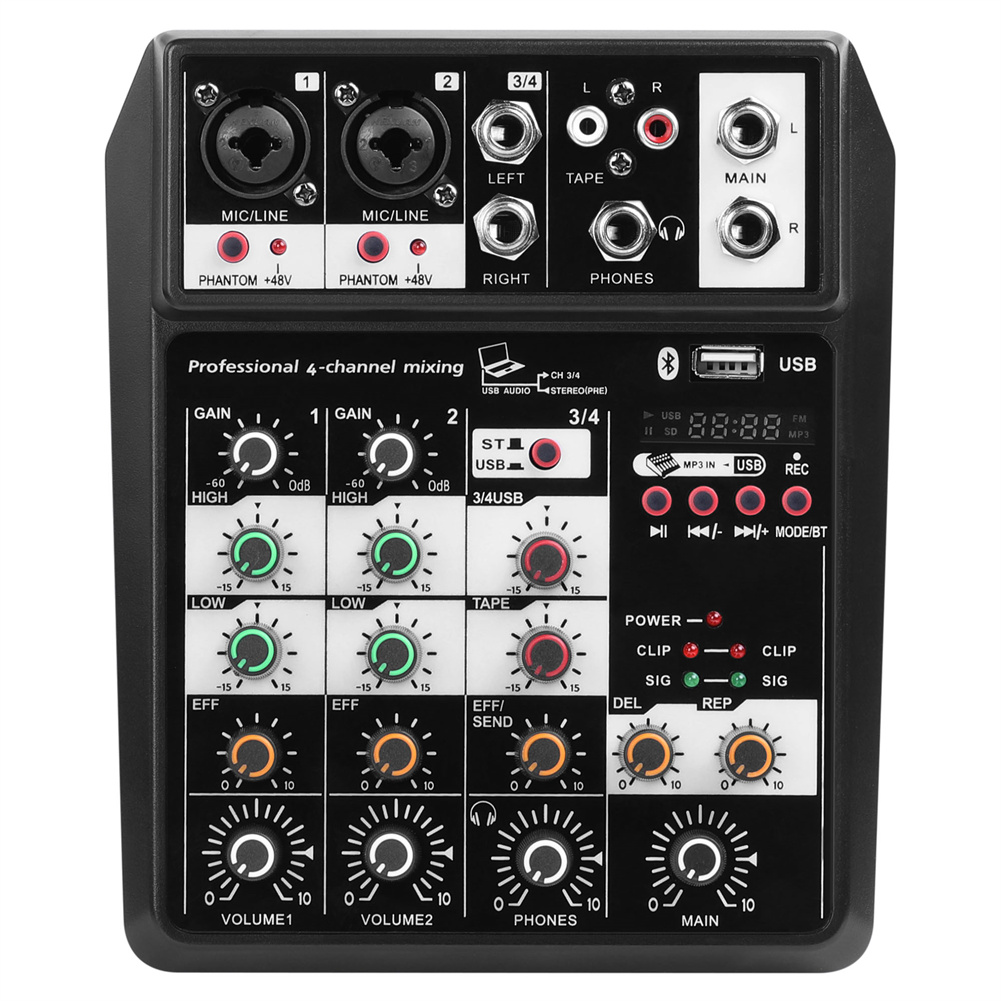 Portable Bluetooth-compatible 4-channel Audio  Mixer Sound Mixing Console Usb Interface C4 Mixer For Stage Performances Network Anchors Music Creation Eu plug