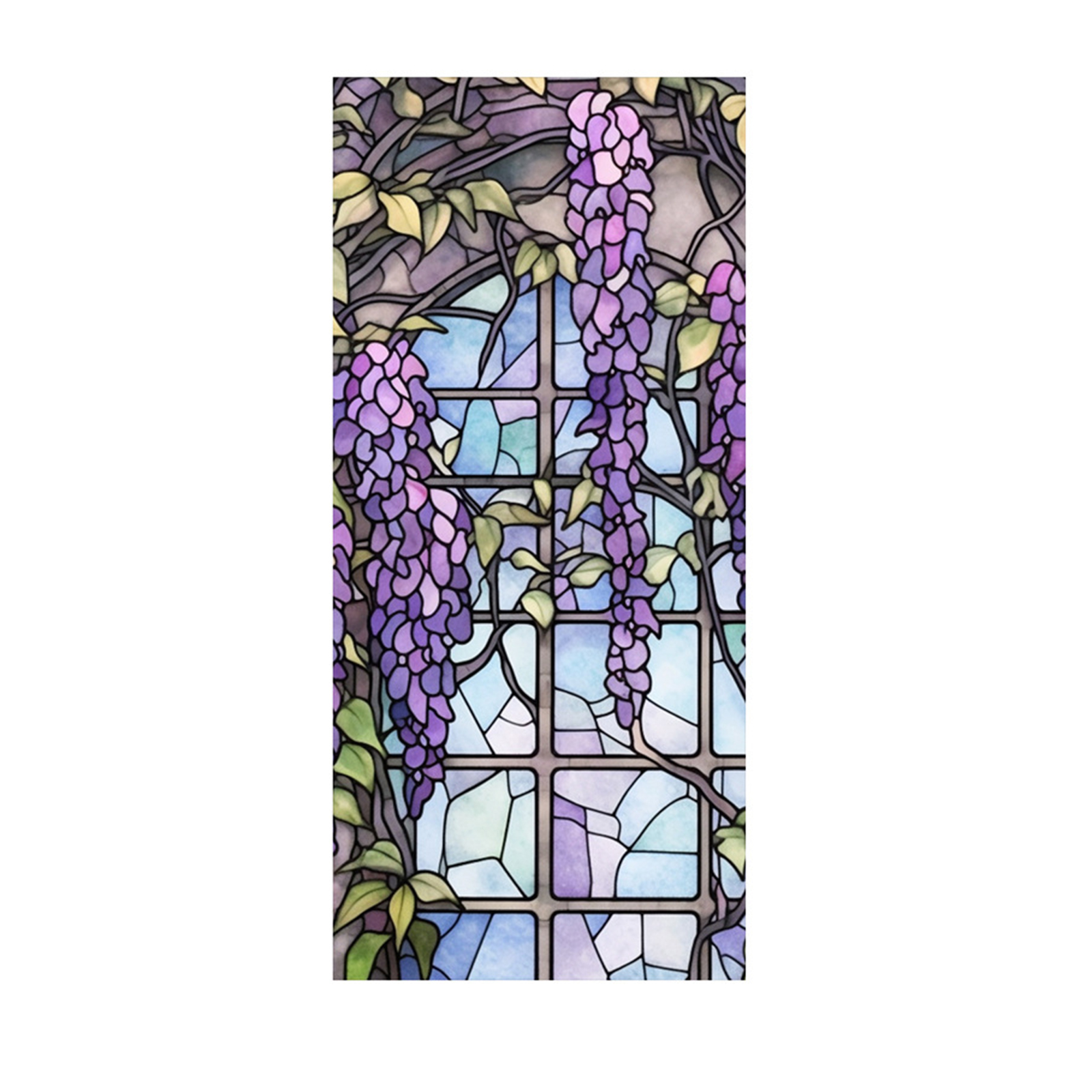 Floral Stained Glass Window Film UV Blocking Heat Insulation Violet Pattern Static Window Clings