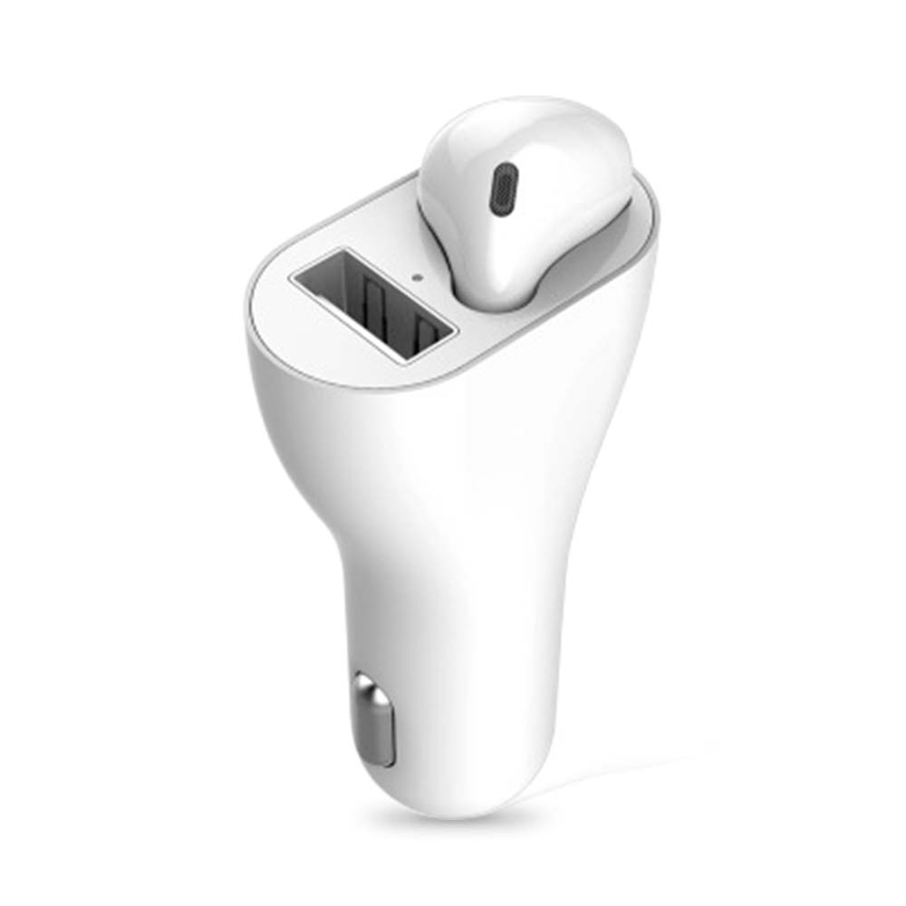 2-in-1 Bluetooth Earphone Universal Car Charger Bluetooth V5.0 Automatic Pairing Touch Control Wireless In-ear Headphones  white