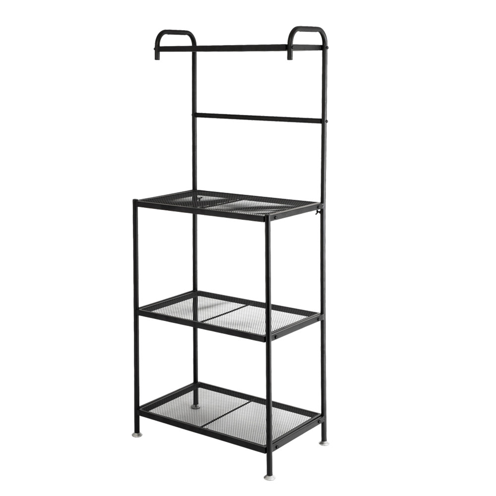 [US Direct] 4-tier Kitchen  Shelf With Wire Mesh Ht-cj013 Storage Rack With Accessories black