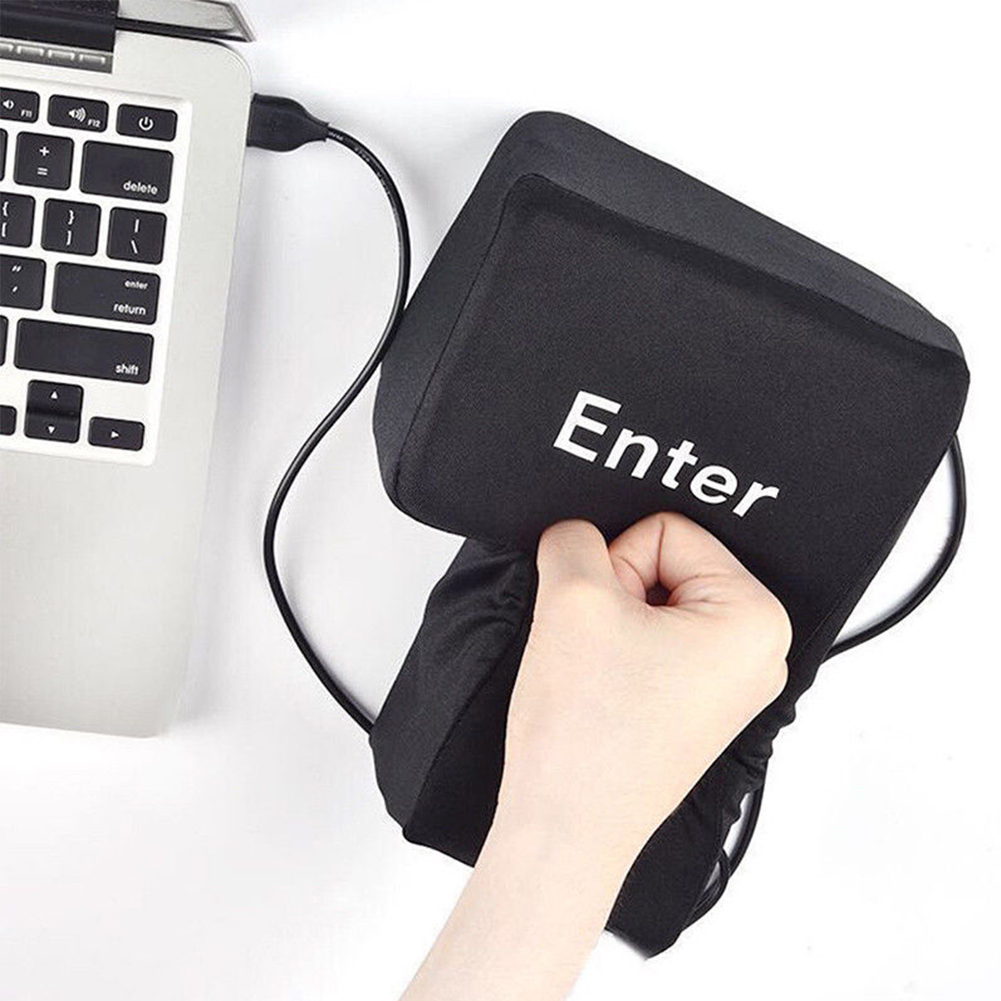Big Enter Anti Stress Relief Button USB Nap Pillow Squeeze Key Funny Decoration black