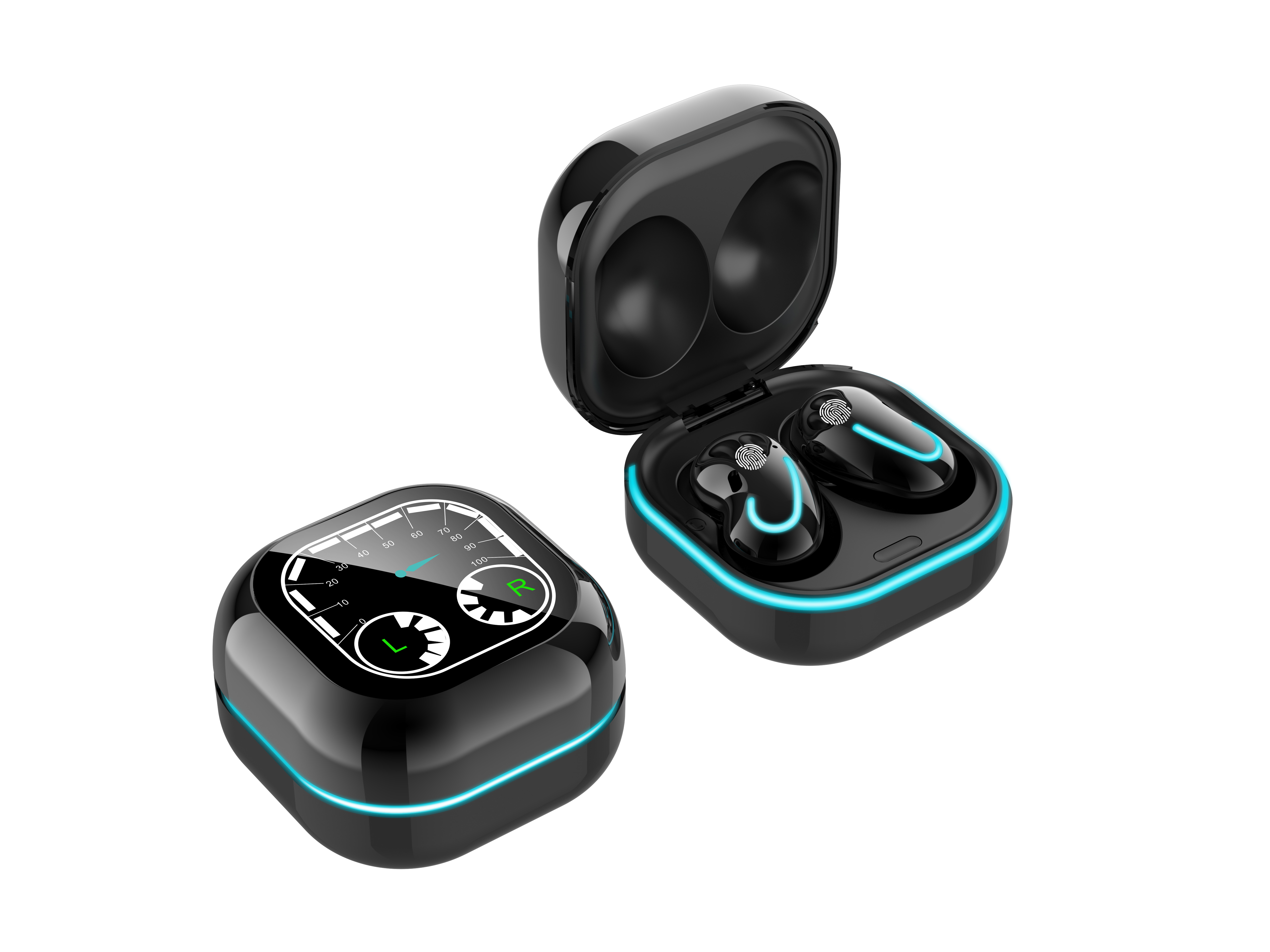 Bluetooth Earphones Breathing Light Timetable Display Tws 5.1 Wireless Mini Touch Control Bluetooth Headset black