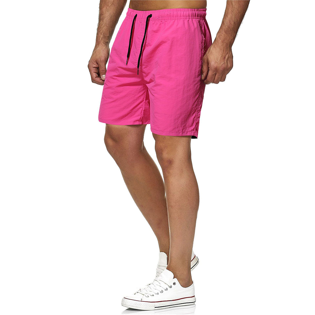 Men Sports Shorts Quick-drying Solid-color Fitness Pants Beach Casual Cropped Pants watermelon red XL