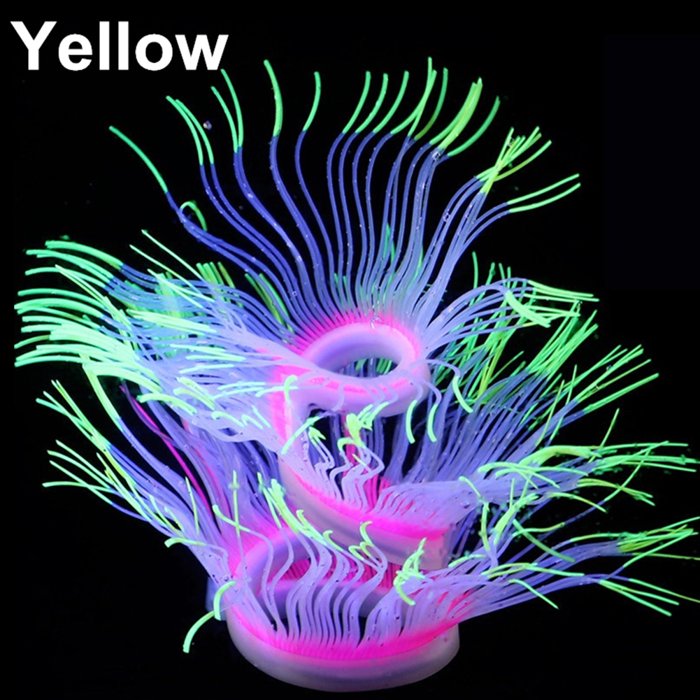 Silicone Artificial Sea Anemone Aquarium Coral Plant Decoration Fish Bowl Ornament 50CM_yellow