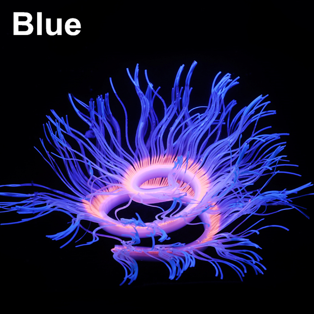 Silicone Artificial Sea Anemone Aquarium Coral Plant Decoration Fish Bowl Ornament 50CM_blue