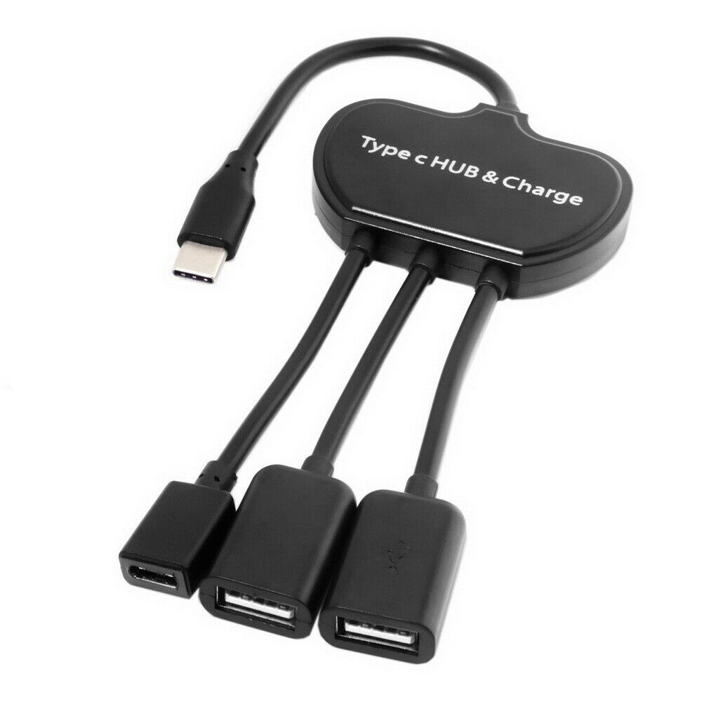 UC-123 Type-C to Dual Ports USB2.0 HUB Adapter Charging USB-C for Mobile Phone Laptop black